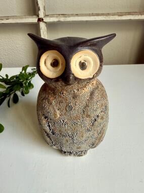 1970s Earth Tone Owl Vase – Handcrafted Stoneware Pottery
